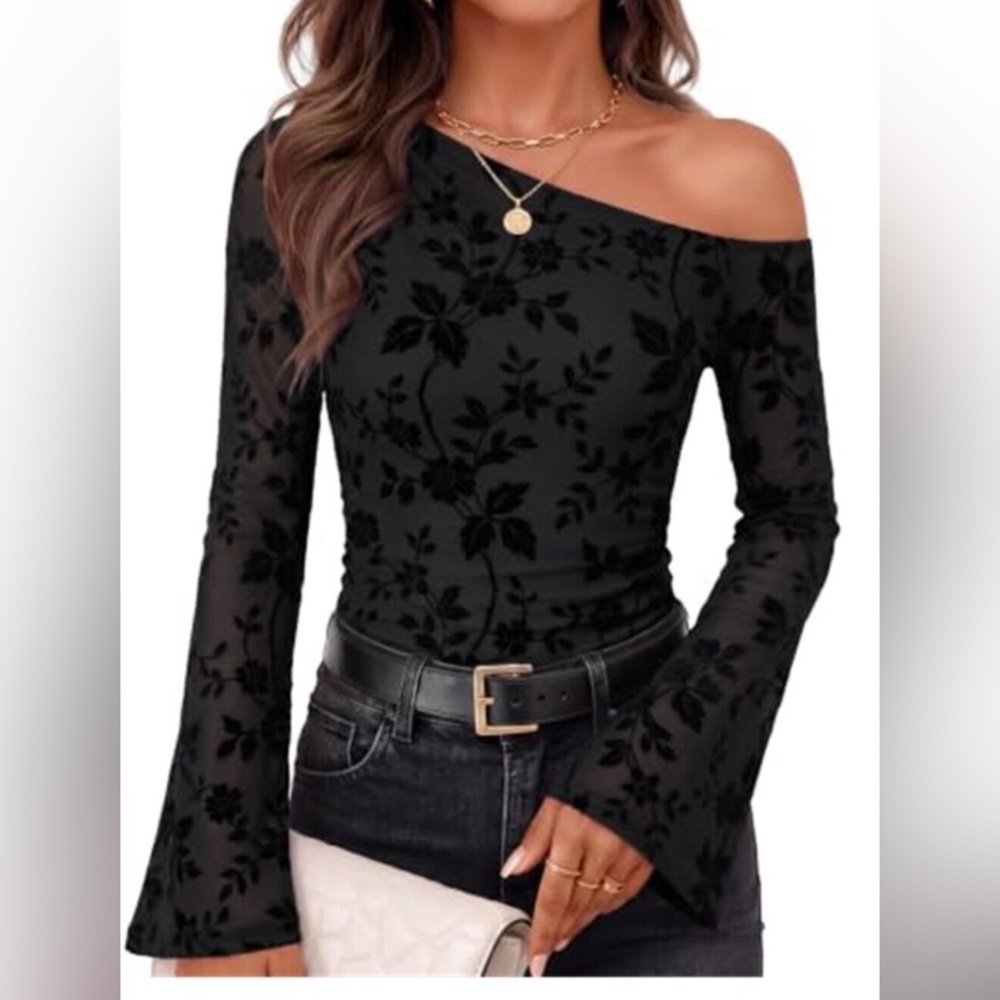 Women's Floral Off Shoulder Top Long Sleeve Y2K Fall Going Out Shirt